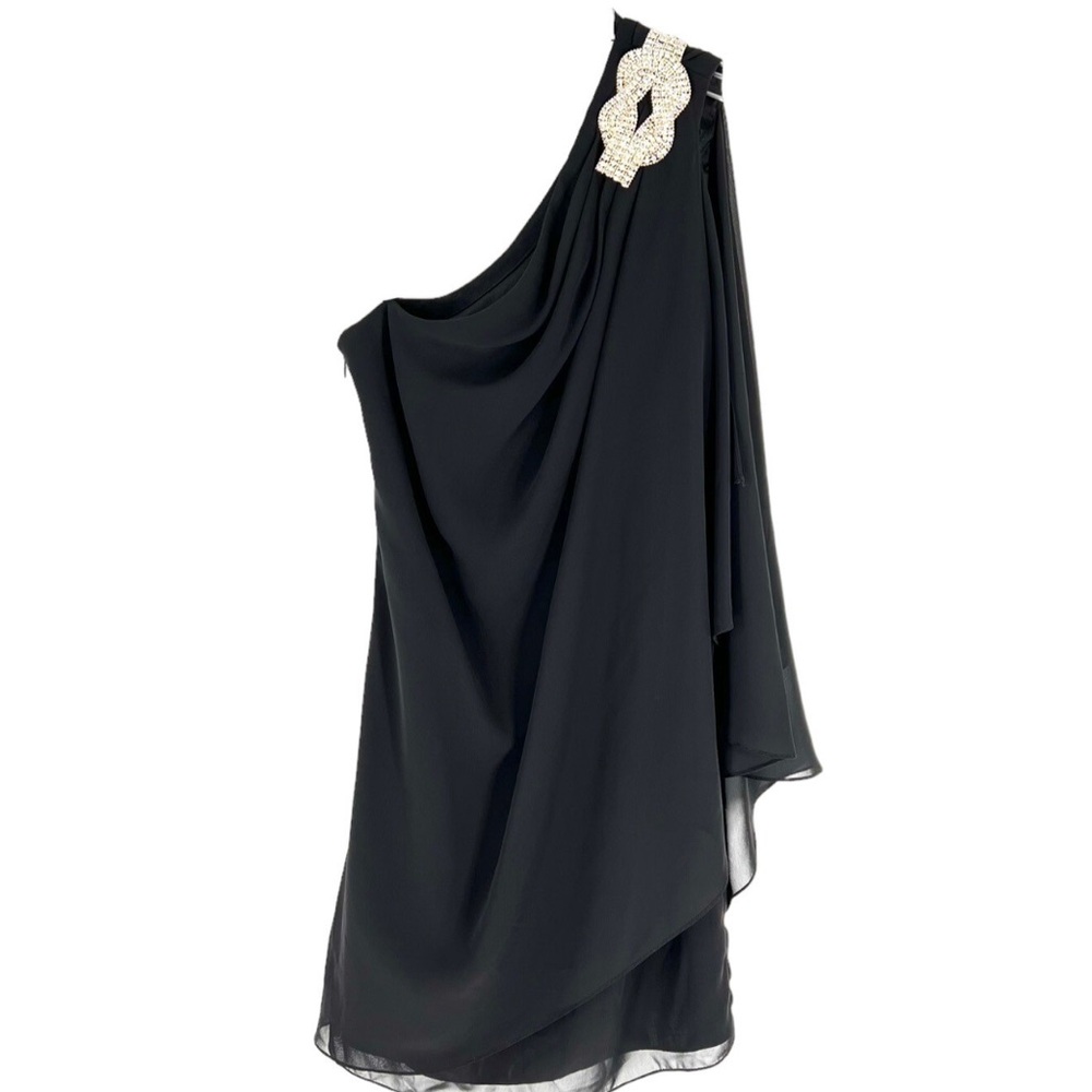 Cache Black Embellished One-Shoulder Midi Dress